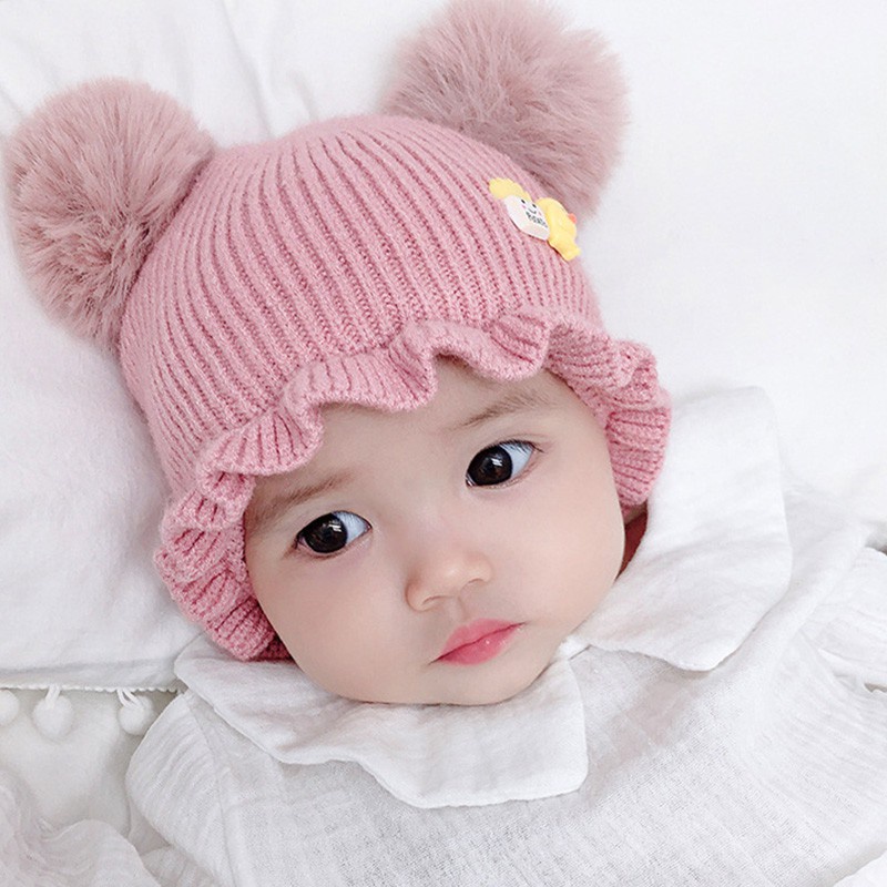 Mũ Dệt Kim Đính Quả Bông Cho Bé