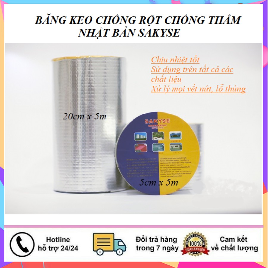 Băng keo chống thấm Nhật Bản SAKYSE (Khổ 5cm x 5m) Siêu dính, dùng trên mọi vật liệu, chống chịu mọi thời tiết