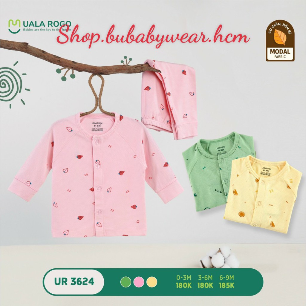 UR 3624. Bộ Modal cao cấp mỏng mềm mịn mát da trẻ em thấm hút tốt dài tay cài giữa trái cây cho sơ sinh