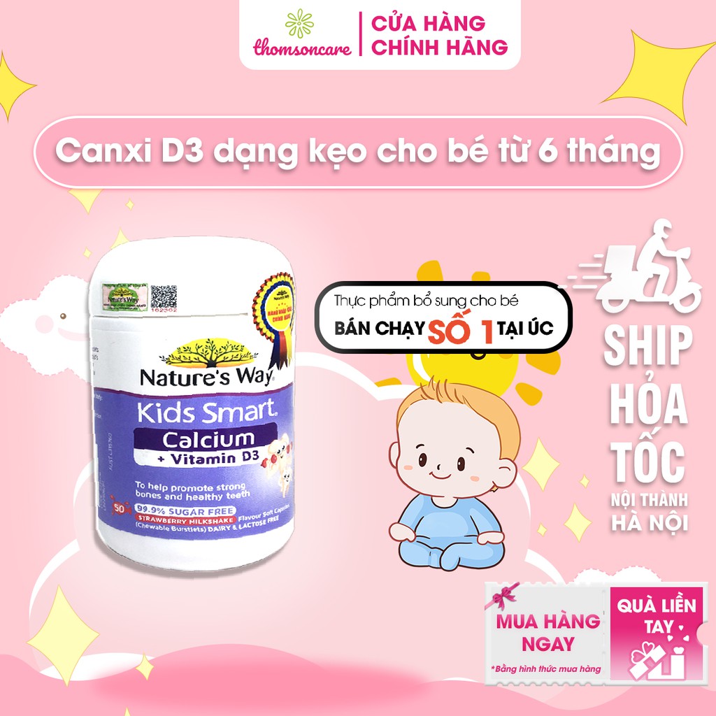 Kẹo dẻo vitamin Nature's way kids smart calcium + vitamin d3 hộp 50 viên giúp tăng chiều cao cho bé thấp bé