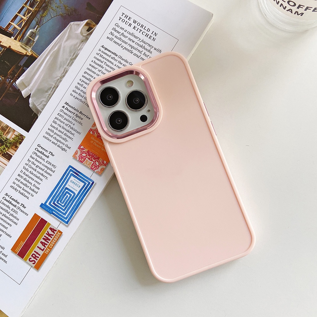 Ốp Điện Thoại Cứng Trong Suốt Viền Kim Loại Màu Kẹo Ngọt Chống Sốc Cho iPhone 11 12 13 Pro Max