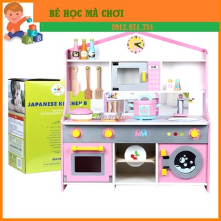 [CÓ SẴN] Bộ bếp cho bé bằng gỗ phong cách nhật bản - Tủ bếp mầu hồng to đẹp