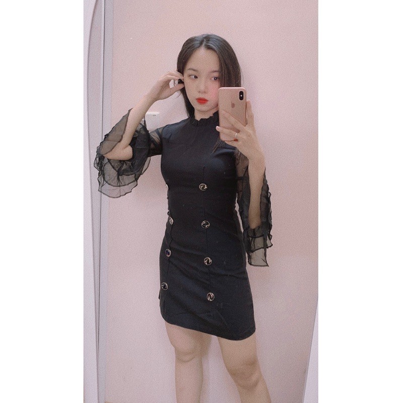 ĐẦM BODY TAY LƯỚI LOE PHỐI CÚC SIÊU HOT