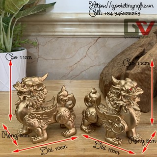 Cặp 2 Tượng đá Tỳ Hưu trang trí phong thủy chiêu tài lộc - Cao 11cm - Màu Nhũ Vàng