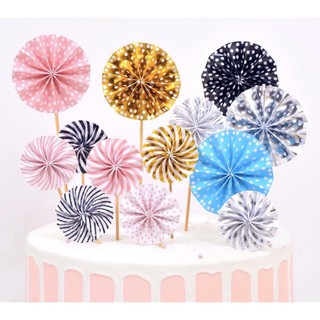 Bộ 4 hình cắm hình quạt hoa mặt trời trang trí bánh, xòe quạt, topper cake