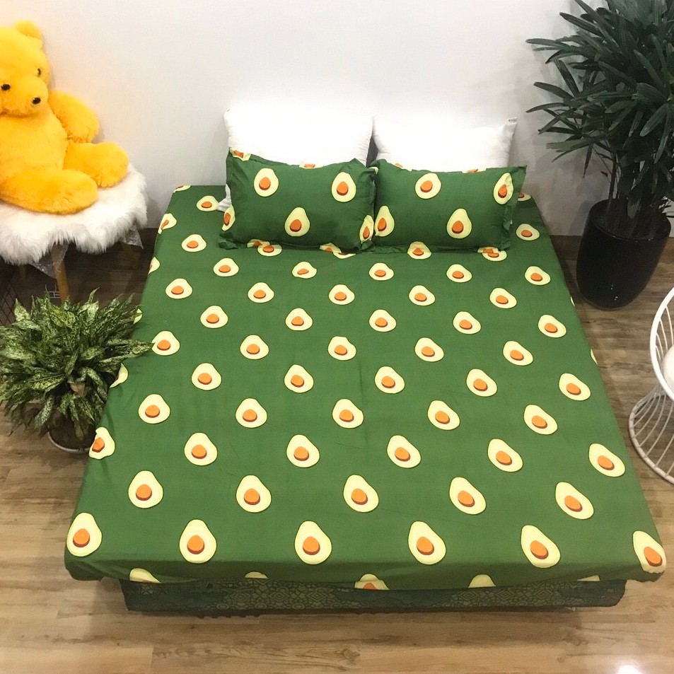 Bộ Ga gối Cotton Poly 3 Món Mẫu Quả Bơ