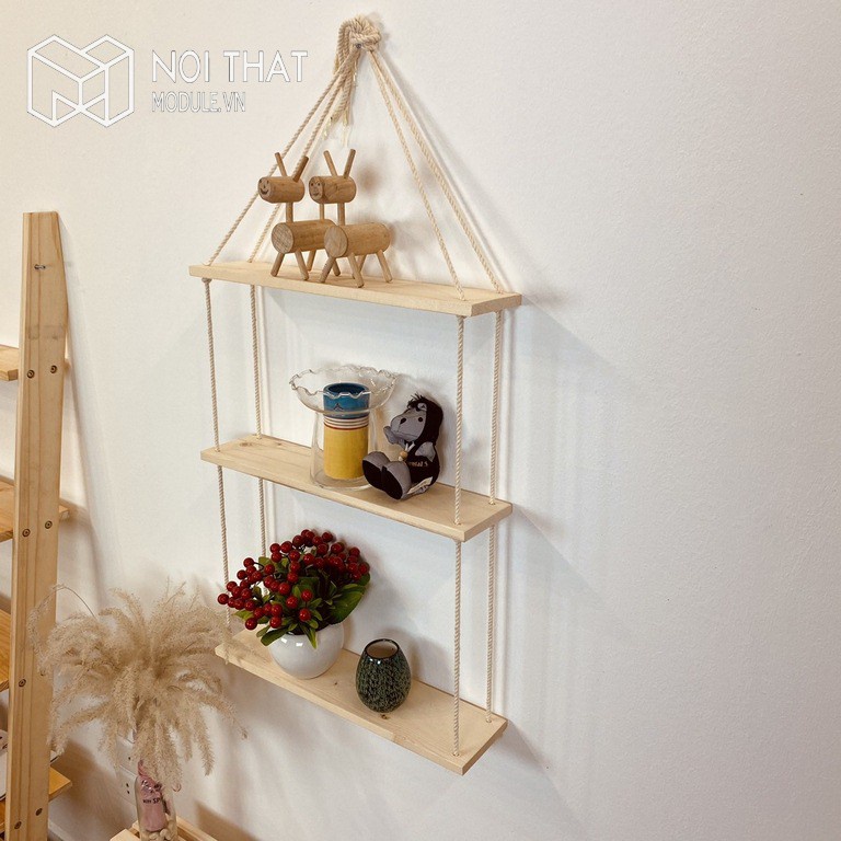 Kệ Decor Treo Tường Dây Thừng 3 Tầng