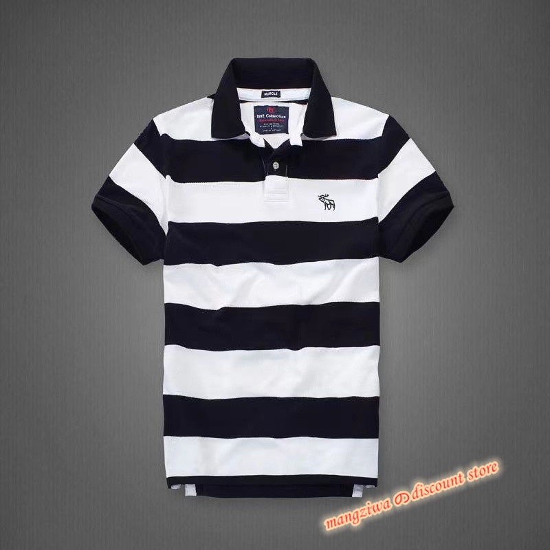 Abercrombie Áo Thun polo cotton Ngắn Tay Họa Tiết Kẻ Sọc Trẻ Trung