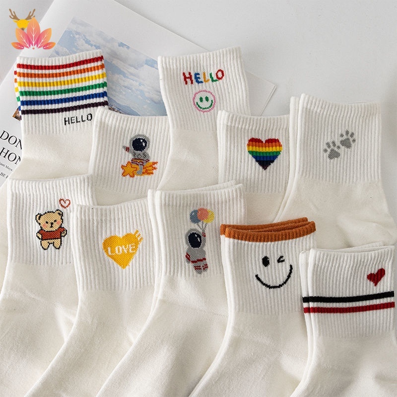 Vớ Thể Thao Trắng Họa Tiết Hoạt Hình JP5