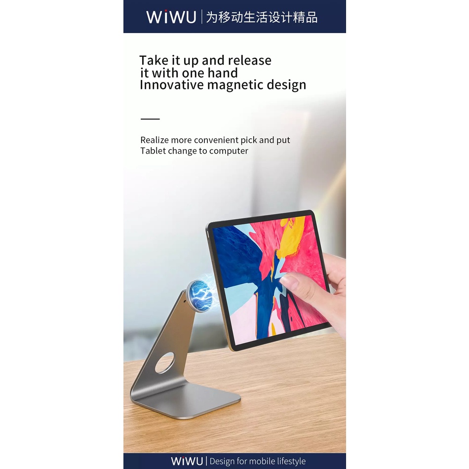 Giá đỡ chất liệu kim loại cao cấp WiWU Hubble Tablet Stand ZM307 tích hợp nam châm hút cho iPAD/ iPHONE