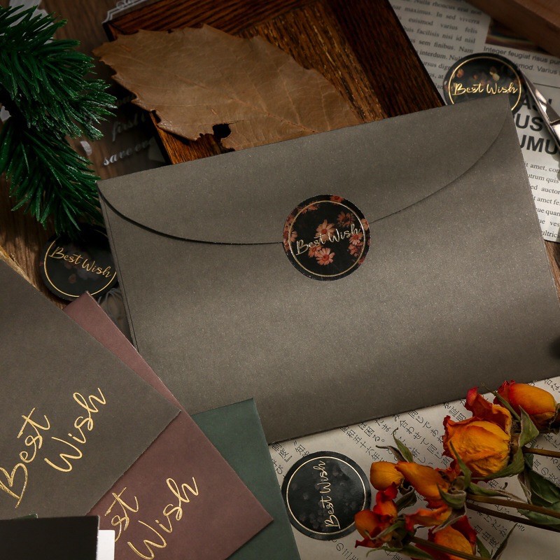 Set 4 tấm thiệp chúc mừng vintage kèm phong bì và hình dán niêm phong