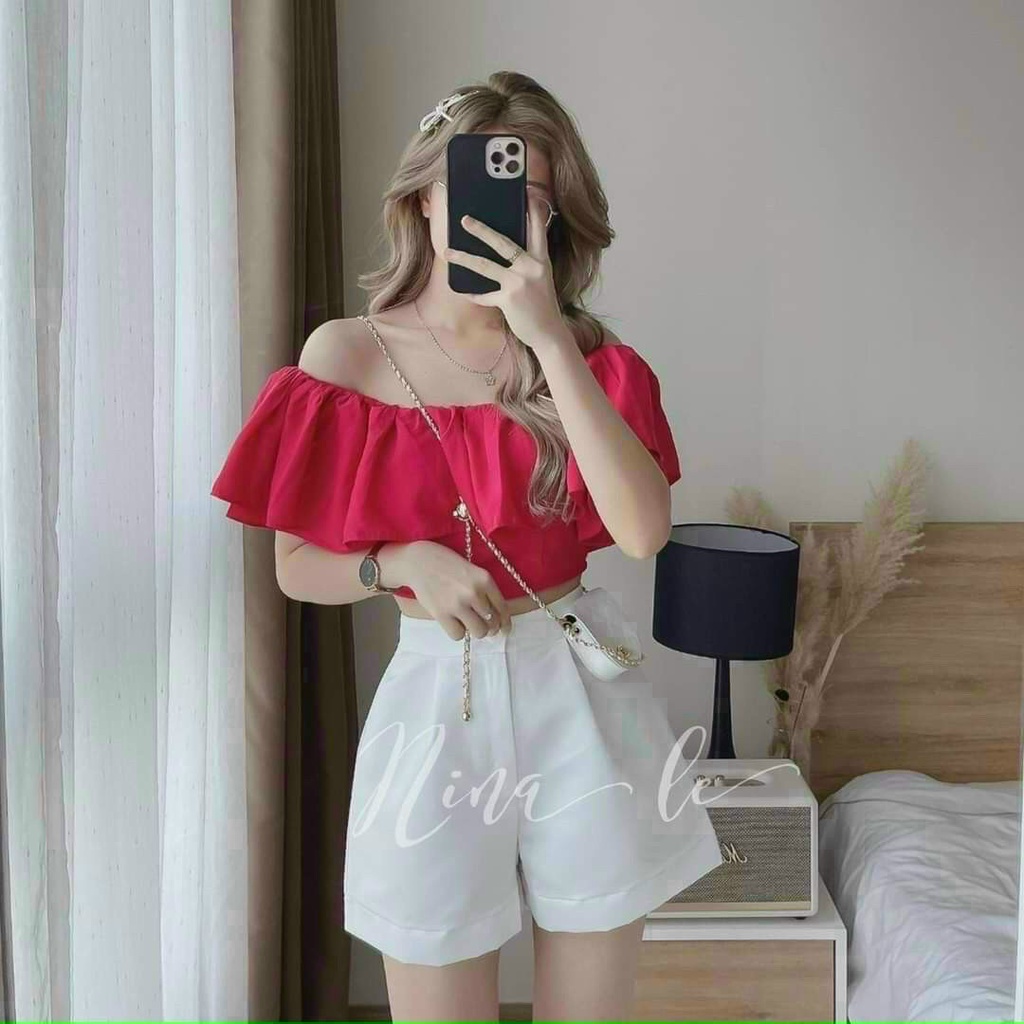 SET NỮ ÁO TRỄ VAI QUẦN SHORT CỰC XINH MÀU HOTTREND MÙA HÈ PHÙ HỢP ĐI BIỂN