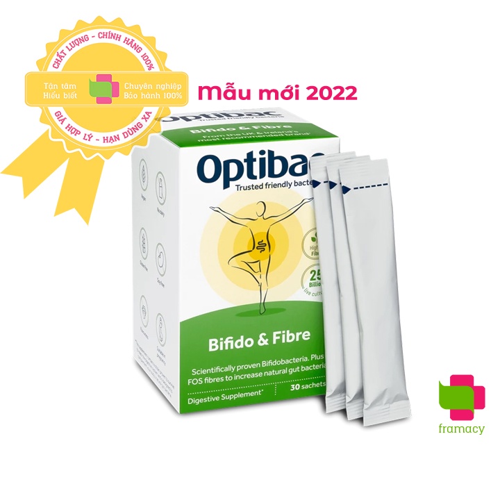 Men vi sinh Optibac Xanh lá cây Bifido Fibre , Anh (30 gói) giảm táo bón và bổ sung chất xơ cho người từ 1 tuổi trở lên