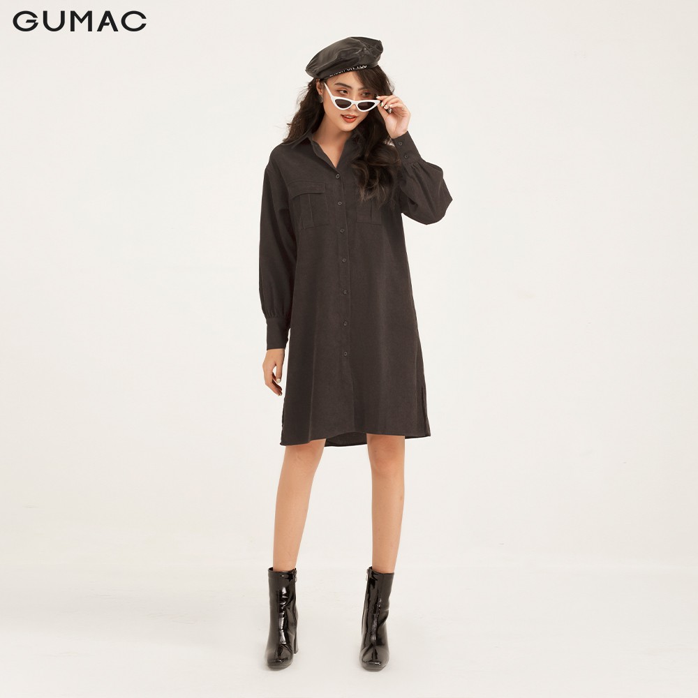Đầm suông nữ GUMAC sơ mi 2 túi năng động, màu đen đủ size DB1149 [Không bao gồm dây eo] | BigBuy360 - bigbuy360.vn