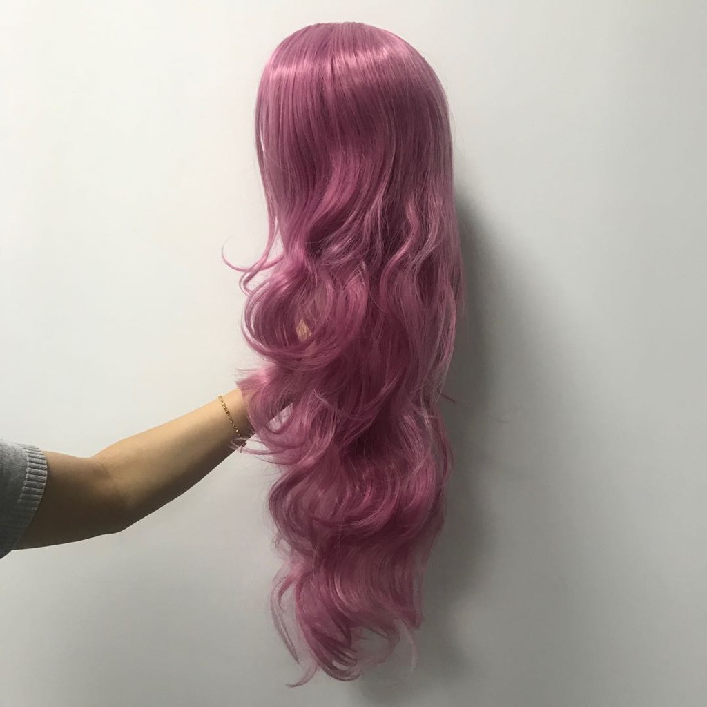 Tóc giả nữ xoăn dài màu hồng tím cá tính