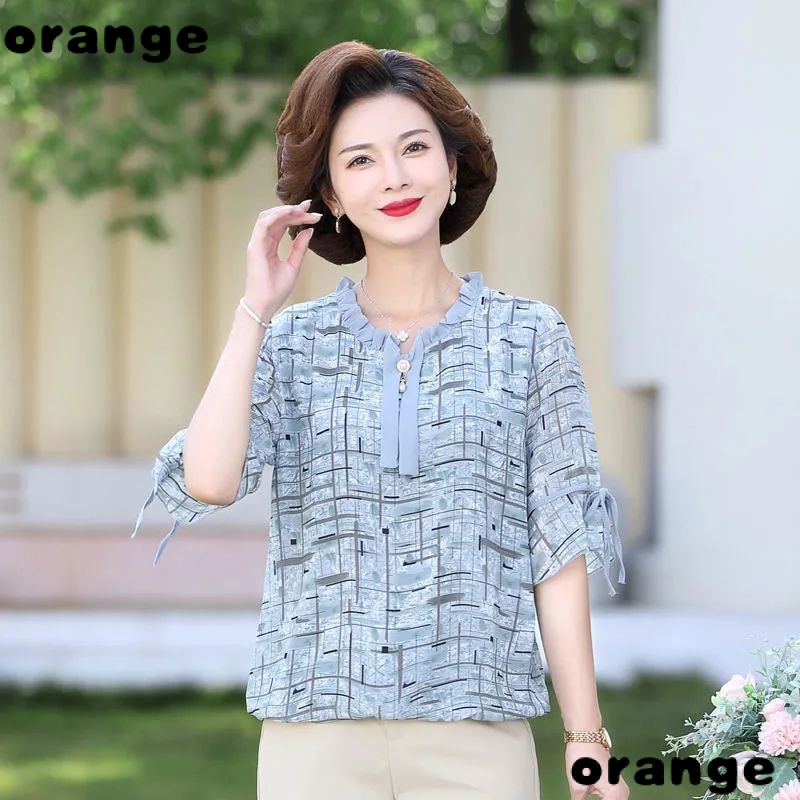 Áo Sơ Mi Chiffon Tay Ngắn Dáng Rộng Phong Cách Hàn Quốc Thời Trang Mùa Hè 2022 Cho Nữ Trung Niên