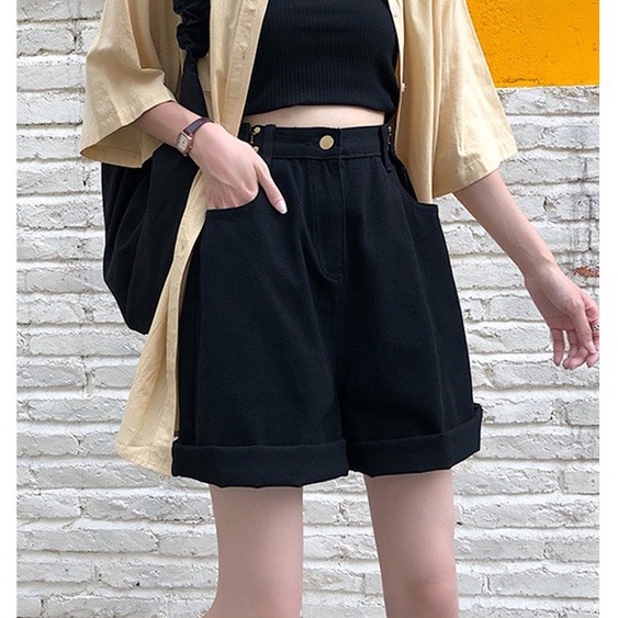 Quần shorts nữ cạp cao ống rộng, quần short nữ phong cách_c41