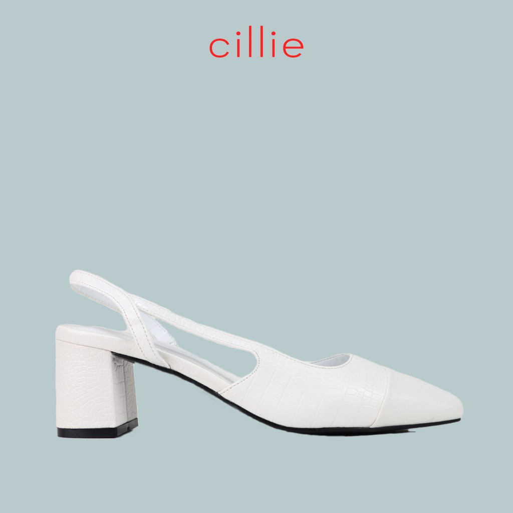 Giày sandal cao gót nữ mũi vuông phối vân sang trọng hở hậu gót trụ cao 5cm Cillie 1217