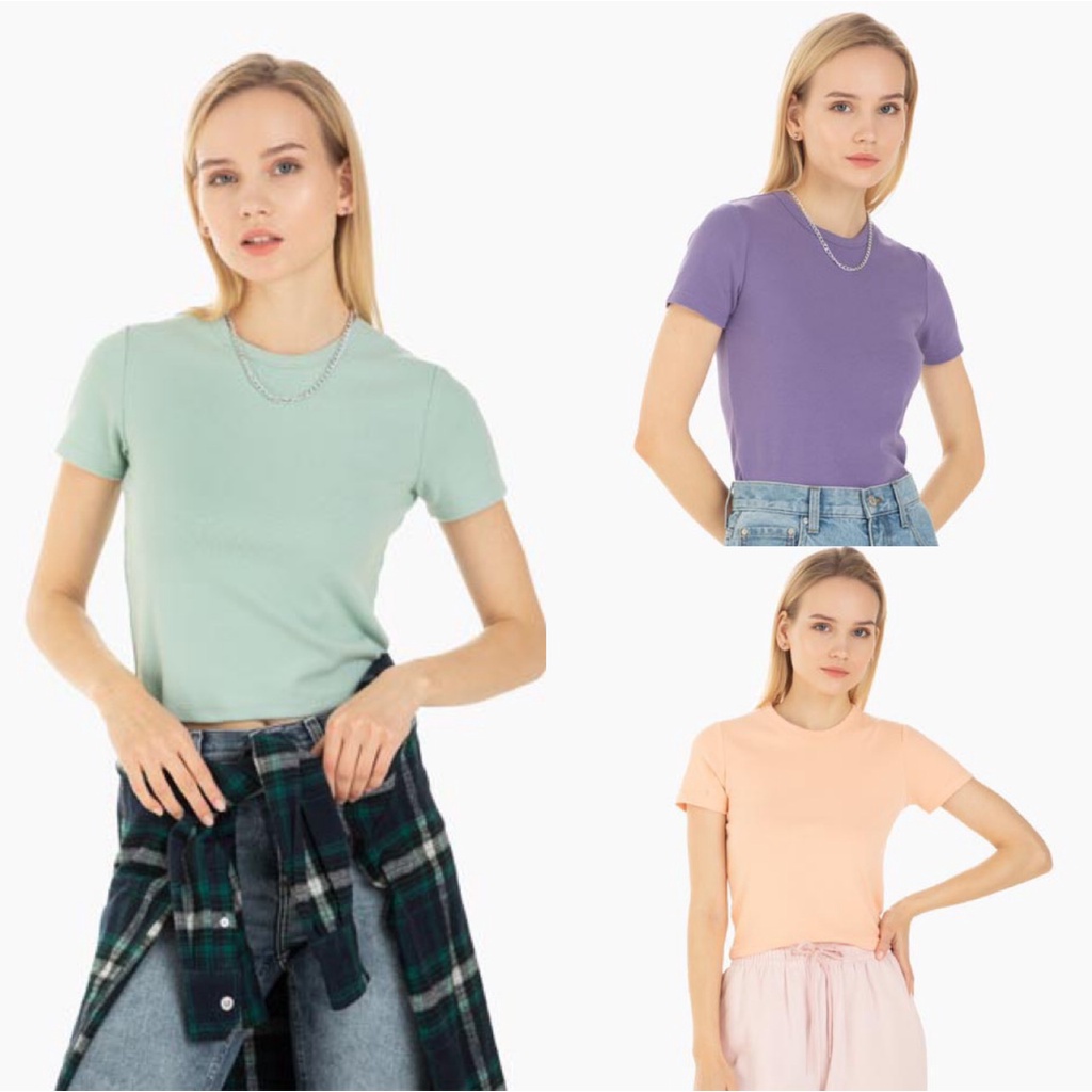 Áo nữ xuất xịn Geejay cổ tròn dáng ôm co giãn