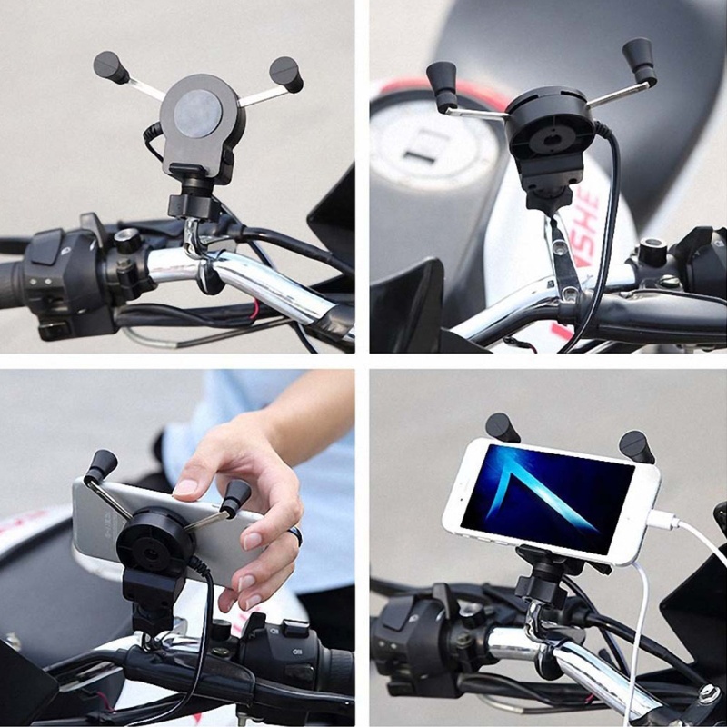 Giá Đỡ Điện Thoại Gắn Tay Lái Xe Máy Kèm Sạc USB 12V Chất Lượng Cao
