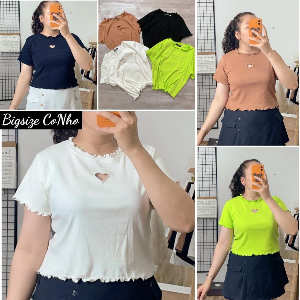Áo thun tay ngắn croptop bigsize nữ form rộng xẻ hình tim từ 58kg-95kg A14