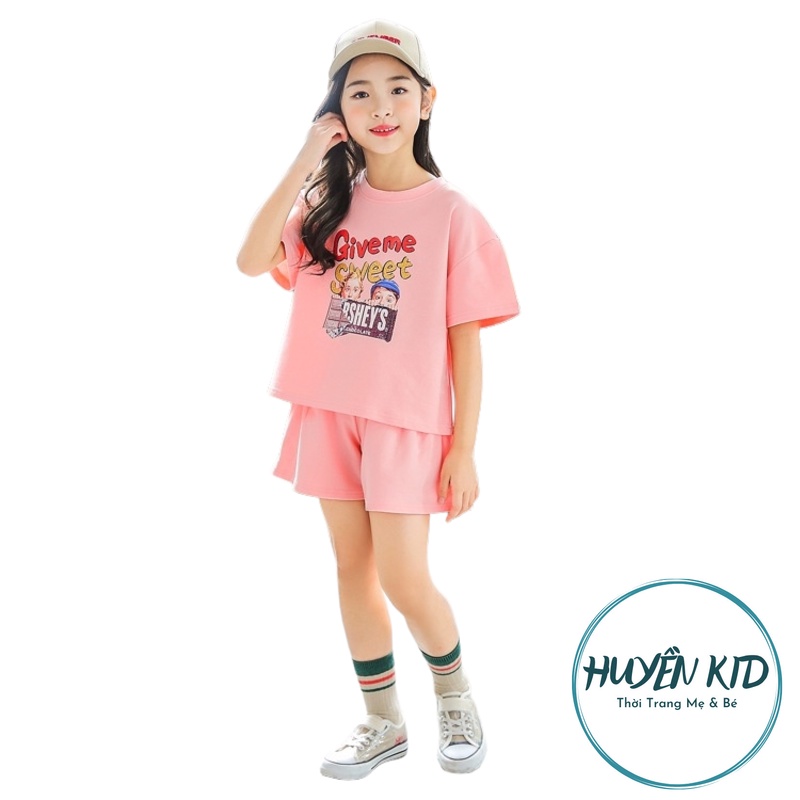 Bộ quần áo bé gái mùa hè 18-45kg mẫu "GIVE ME". Chất vải co dãn, thoáng mát. T13