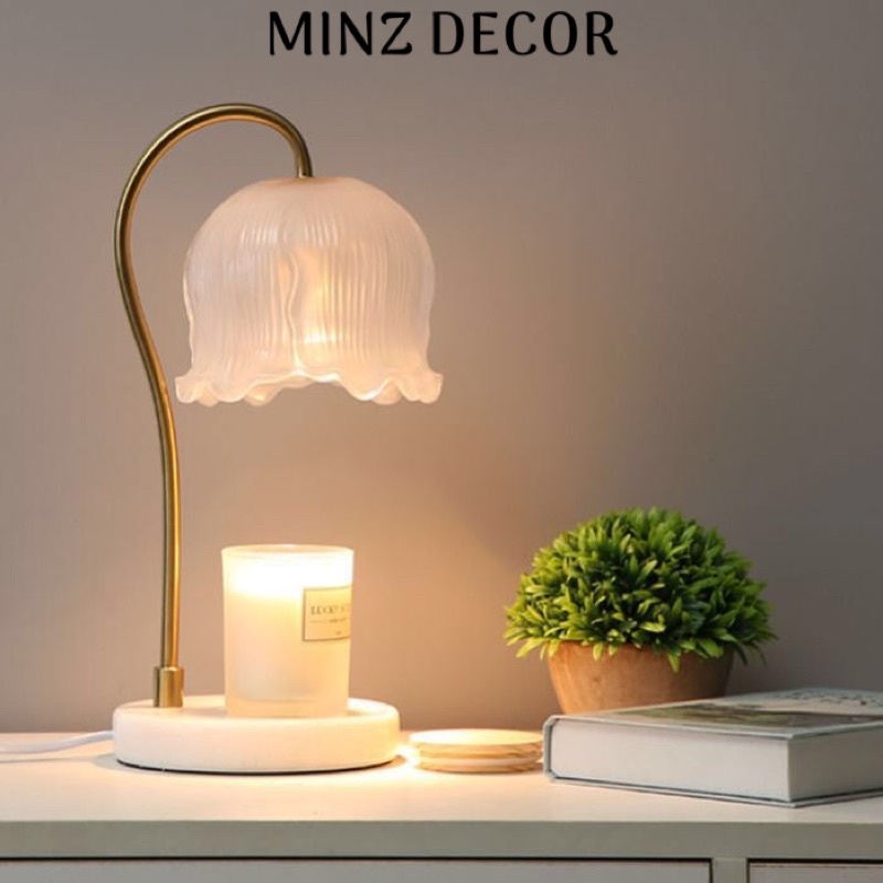 Đèn đốt nến thơm, hoa trắng đế đá siêu xinh, có chế độ hẹn giờ, điều chỉnh ánh sáng