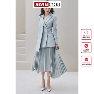 Set áo váy kiểu áo vest tay dài chân váy xếp ly alvin store 2922