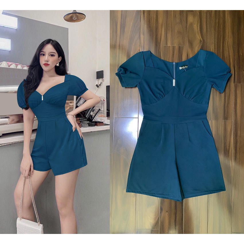 Jumpsuit Nữ 💝FREESHIP💝 Jum Ngắn cổ tim đính hột tay ngắn xinh xắn J1110