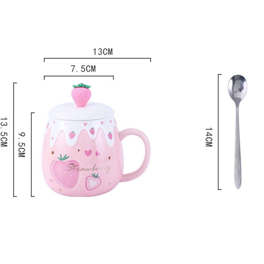 PISTA Cốc Sứ Uống Cà Phê Có Nắp Đậy Họa Tiết Dâu Tây Mới
