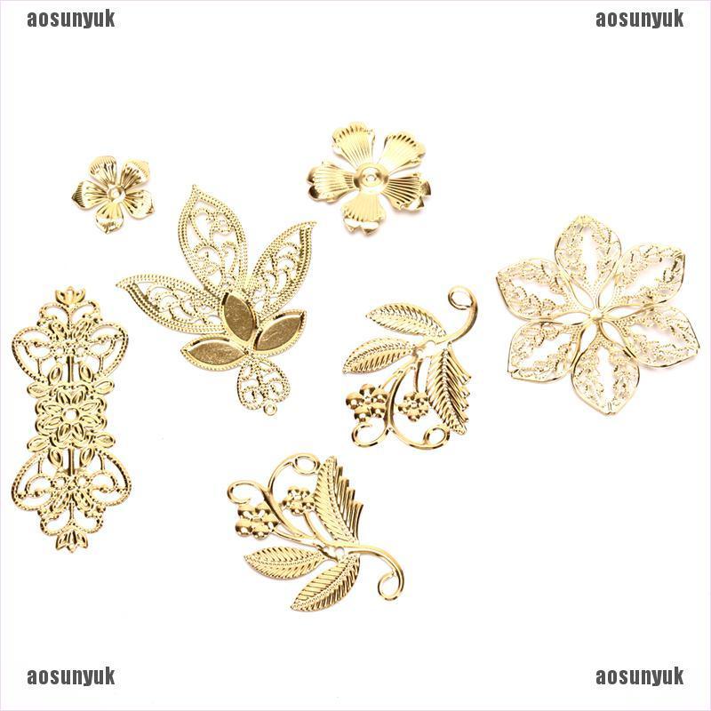 CHARMS Bộ 50 Phụ Kiện Làm Trang Sức Hình Lá Kim Loại Vintage