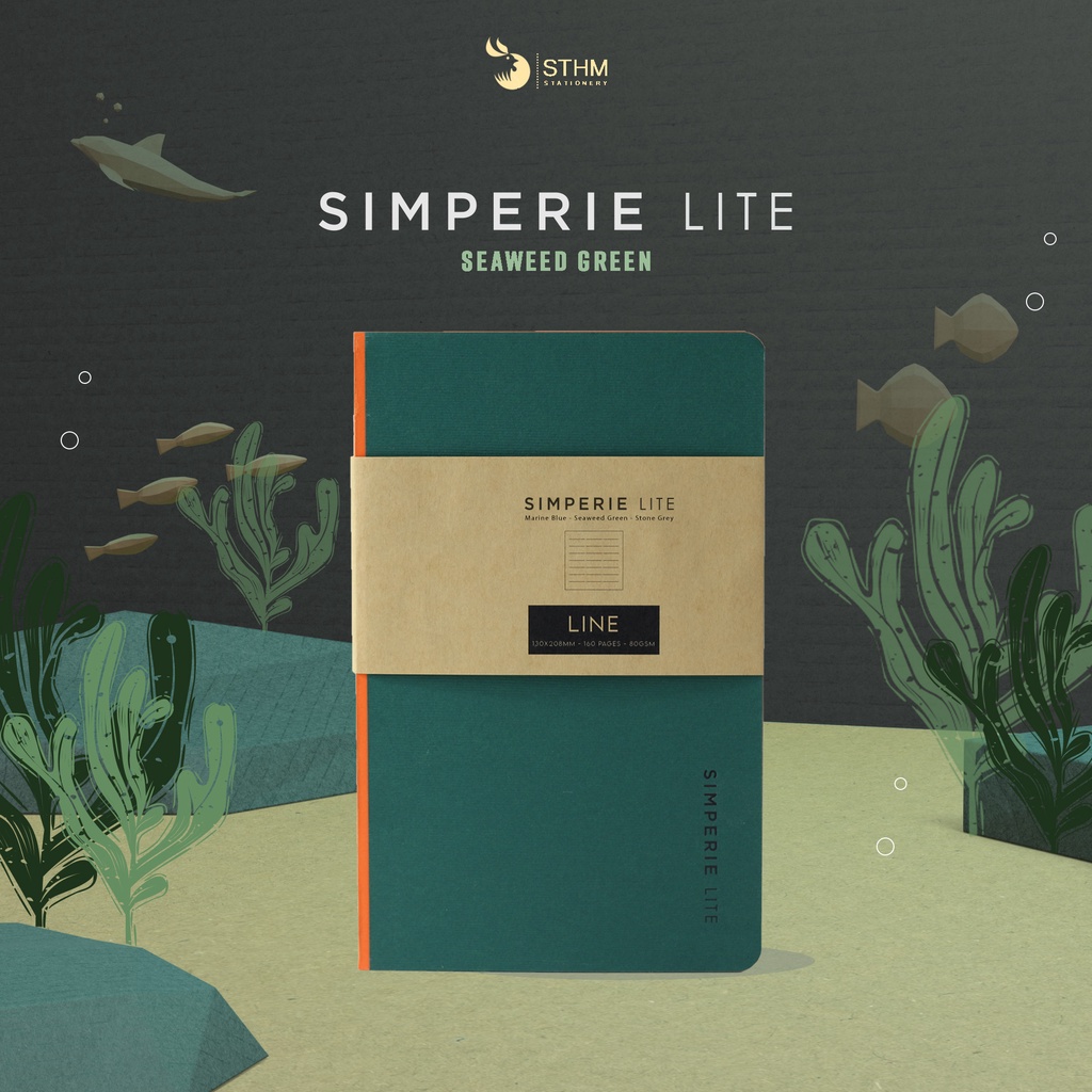 SIMPERIE LITE - Seaweed Green - Sổ tay mở flat 180 độ - Ruột kem 80gsm có chấm chia cột - STHM stationery