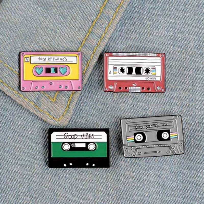 Ghim cài áo tráng men hình cuộn băng retro phong cách hiphop thích hợp cho người yêu âm nhạc