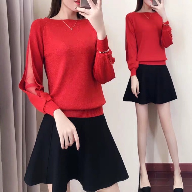 Áo len nhũ tay pha lưới | BigBuy360 - bigbuy360.vn