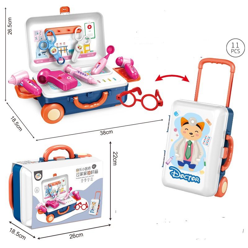 Đồ chơi cho bé gái dụng cụ bác sĩ kèm vali kéo có bánh xe 11 chi tiết giúp phát triển kỹ năng BBTOYS 94