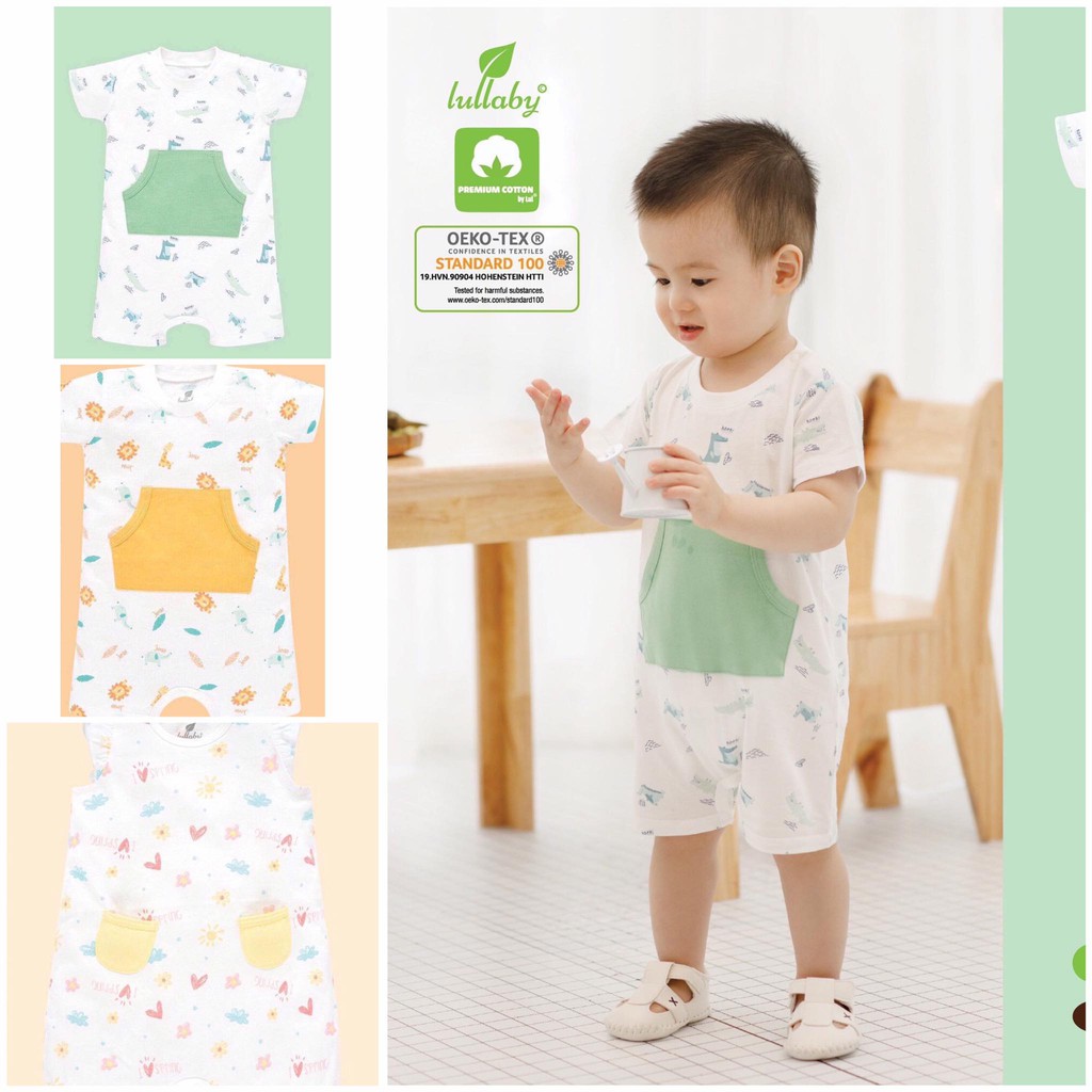 Romper túi bụng in họa tiết trẻ em cotton cao cấp an toàn cho bé Lullaby chính hãng