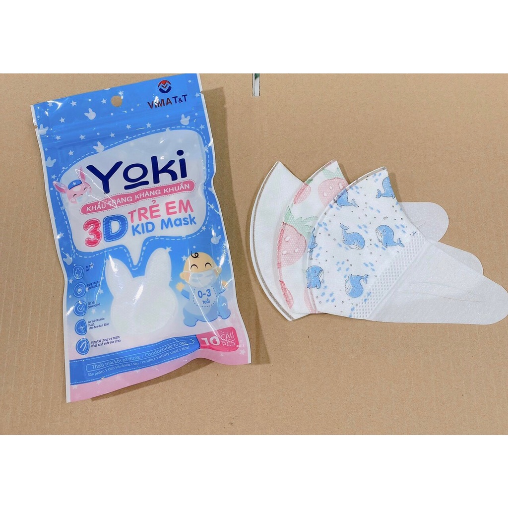 Khẩu trang kháng khuẩn 3D trẻ em Kid Mask YoKi từ 6 tháng đến 2,5 tuổi - 1 gói 10 cái