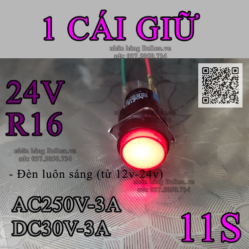 Nút nhấn có đèn 24V GIỮ/NHẢ LA16 AC250V/3A DC30V/3A