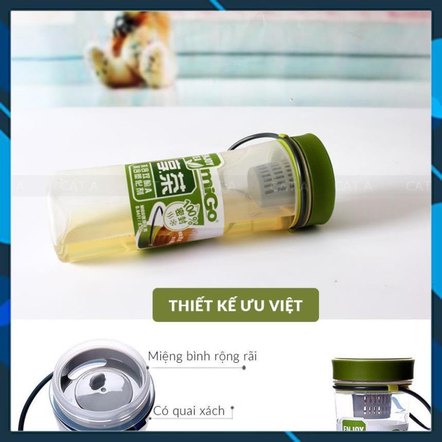 Bình đựng nước, bình nước bằng Nhựa BPA FREE MIGO Cao cấp - 1522 - An toàn, trong suốt, có rây lọc, quai xách tiện lợi!