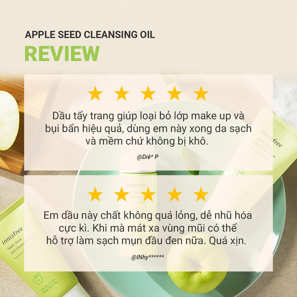 [Mã COSIF05 giảm 10% đơn 400K] Dầu tẩy trang táo Innisfree Apple Seed Cleansing Oil 150ml