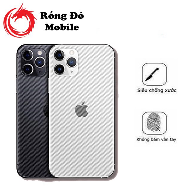 [Siêu Rẻ] Miếng dán vân carbon lưng IPHONE 6/6S/7/8 Plus X/XS/XR/XSMax 11/11 Pro Max 12/12 Pro Max