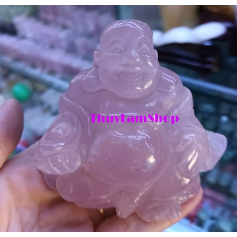 Tượng đá Phật Di Lặc màu hồng đặt bàn làm việc, phòn khách, phòng thờ, xe hơi