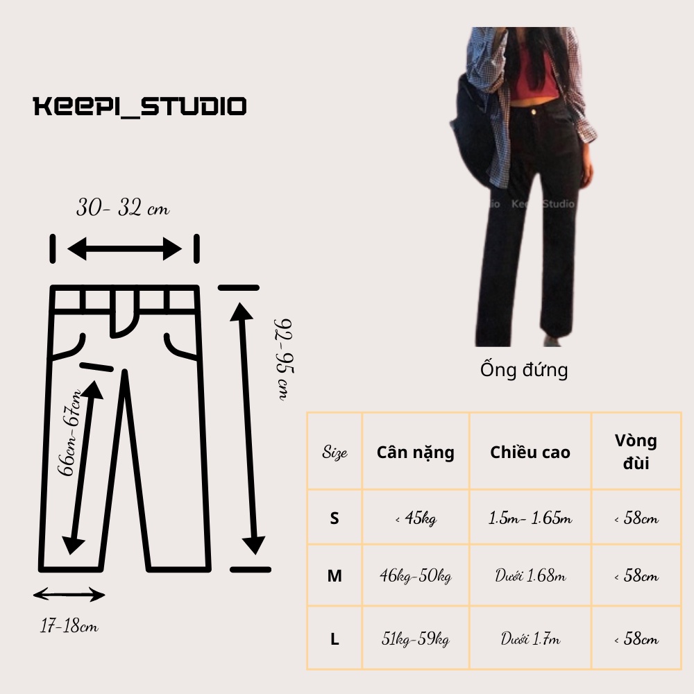 Quần Jeans Kaki Ống Đứng Đen Co Giãn Hàng Cao Cấp Keepi Quần Jeans Đen Lưng Cao