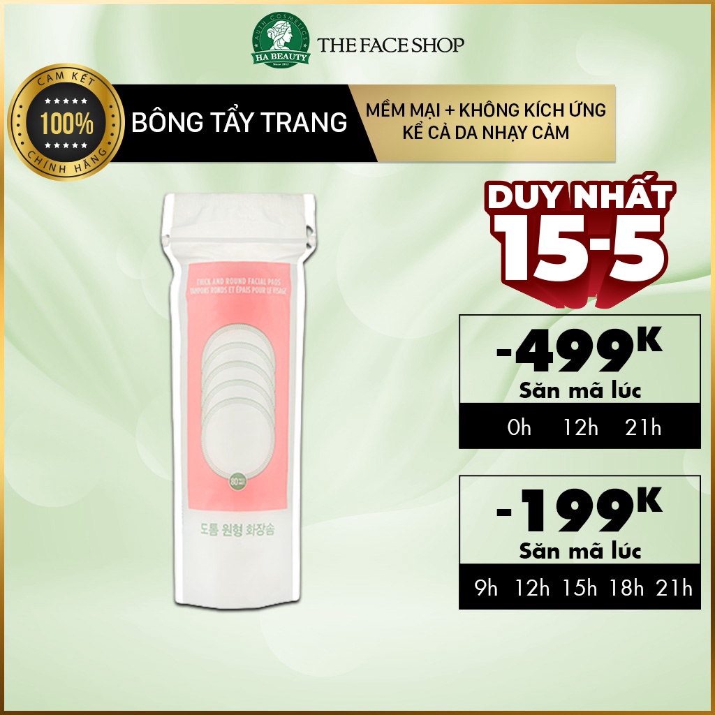 Bông tẩy trang mềm mại không gây kích ứng da kể cả da nhạy cảm The Face Shop Thick And Round Facial Pads 80 sheets