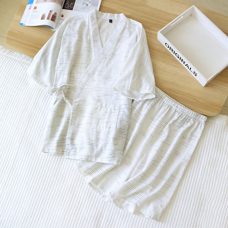 Bộ Kimono Yukata Nam Mặc Nhà Chất Cotton Mát Mẻ - Pyjama Nam Cộc Cho Mùa Hè