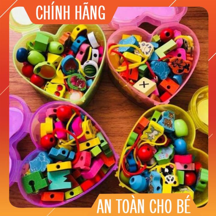 (Giá Rẻ Nhất) Đồ Chơi Xâu hạt gỗ - luồn dây xâu hạt hộp hình trái tim