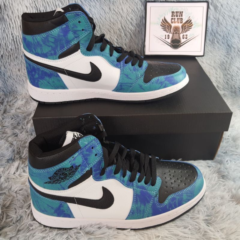 [Ảnh thật] giầy thể thao Jordan 1 Retro high Tie Dye xanh dương cổ cao thời trang