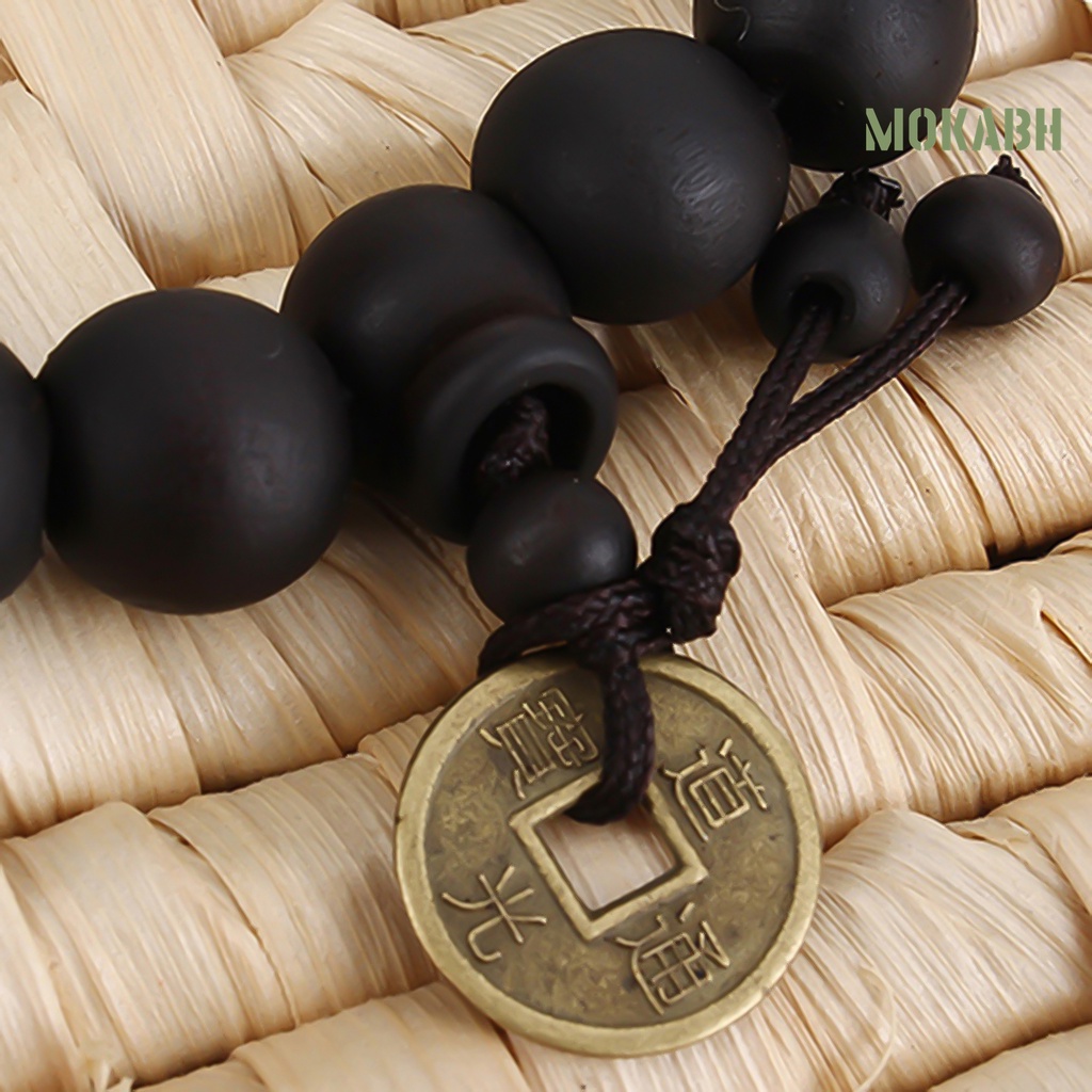 Vòng Tay Chuỗi Hạt Gỗ Phối Mặt Đồng Xu Thời Trang Unisex