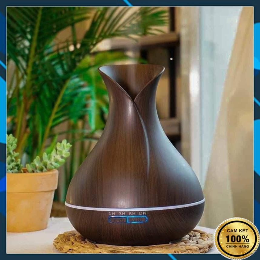 Máy Xông Tinh Dầu Hoa Tulip 550ml , Máy Khuếch Tán Tinh Dầu Đèn LED 7 Màu Có Remote