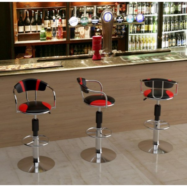 Ghế quầy đỏ đen chân mâm inox có ben